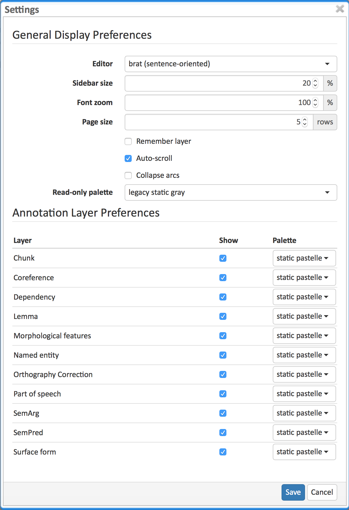 annotation settings