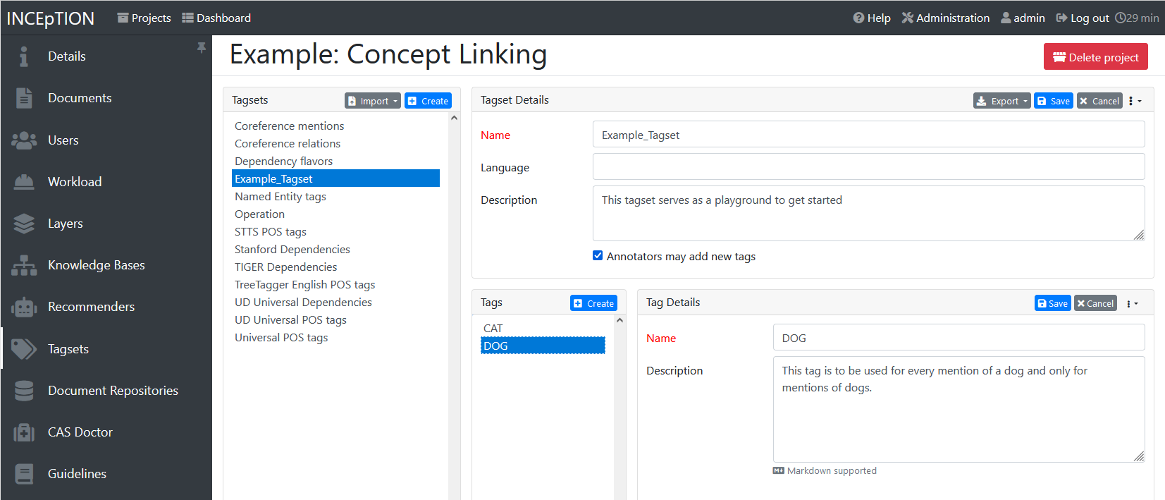 getting started tagset create