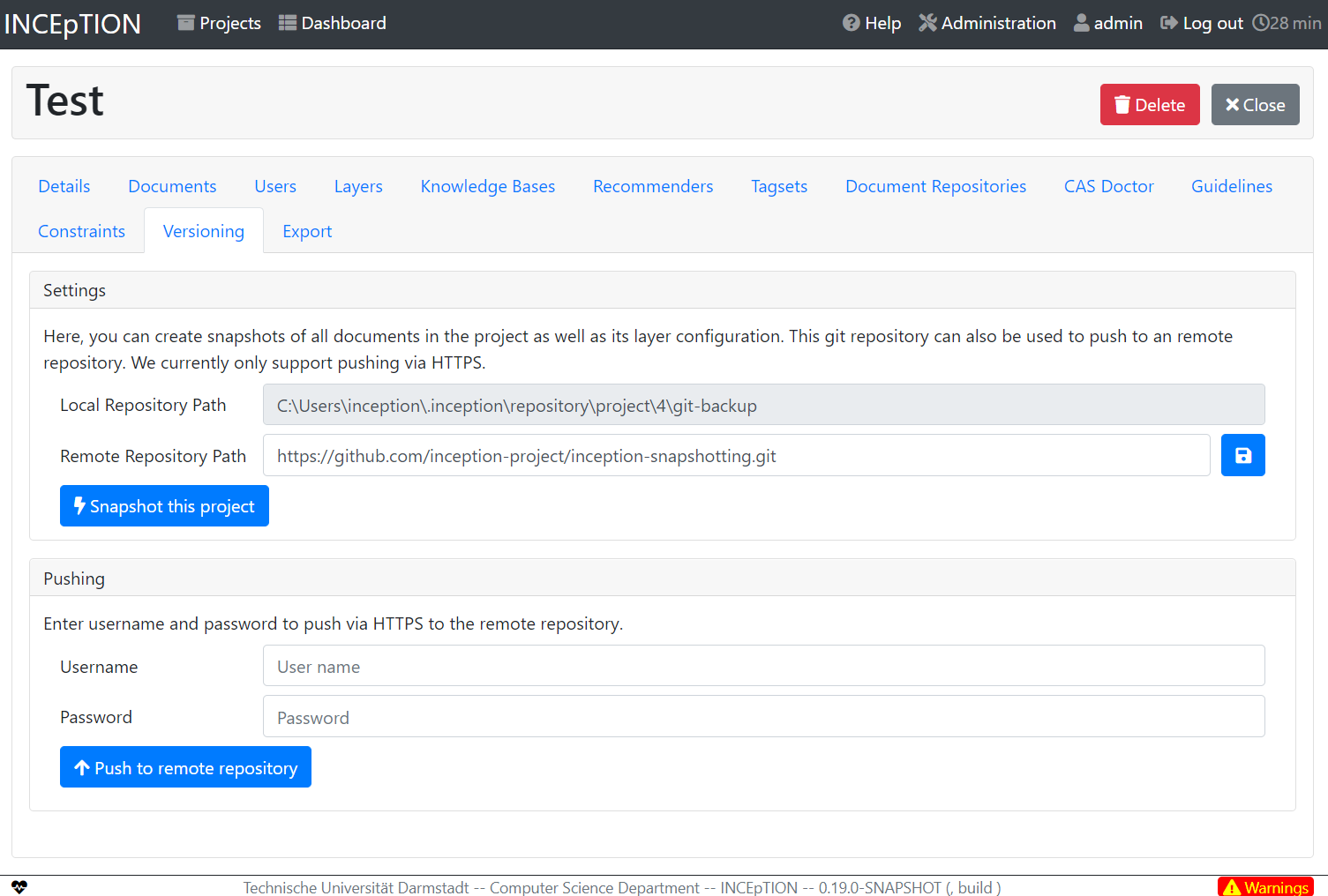 versioning settings